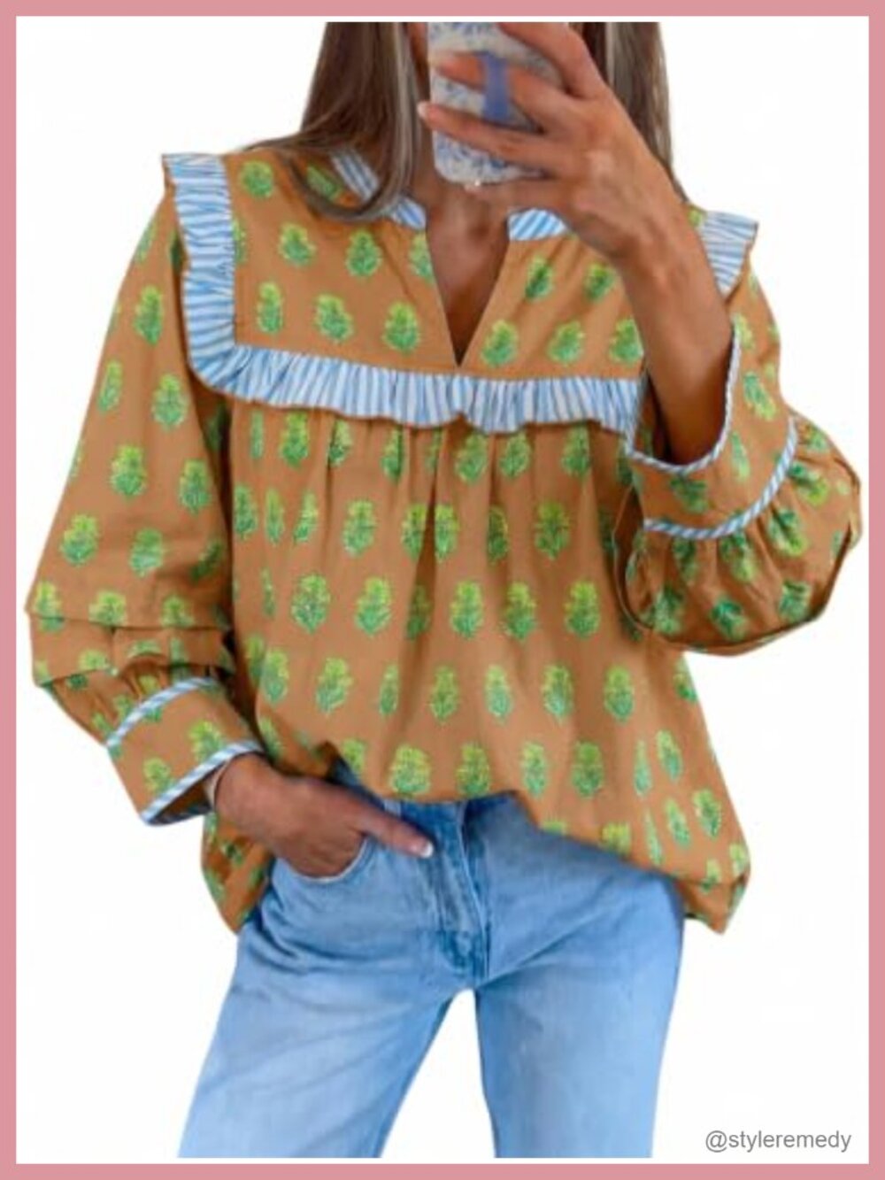 Womens Floral Babydoll Blouse Puff Sleeve Peplum V-Neck Top Boho Shirt